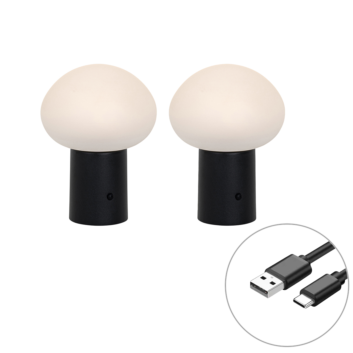 Set od 2 punjivih LED stolnih svjetiljki gljiva crna - Louise