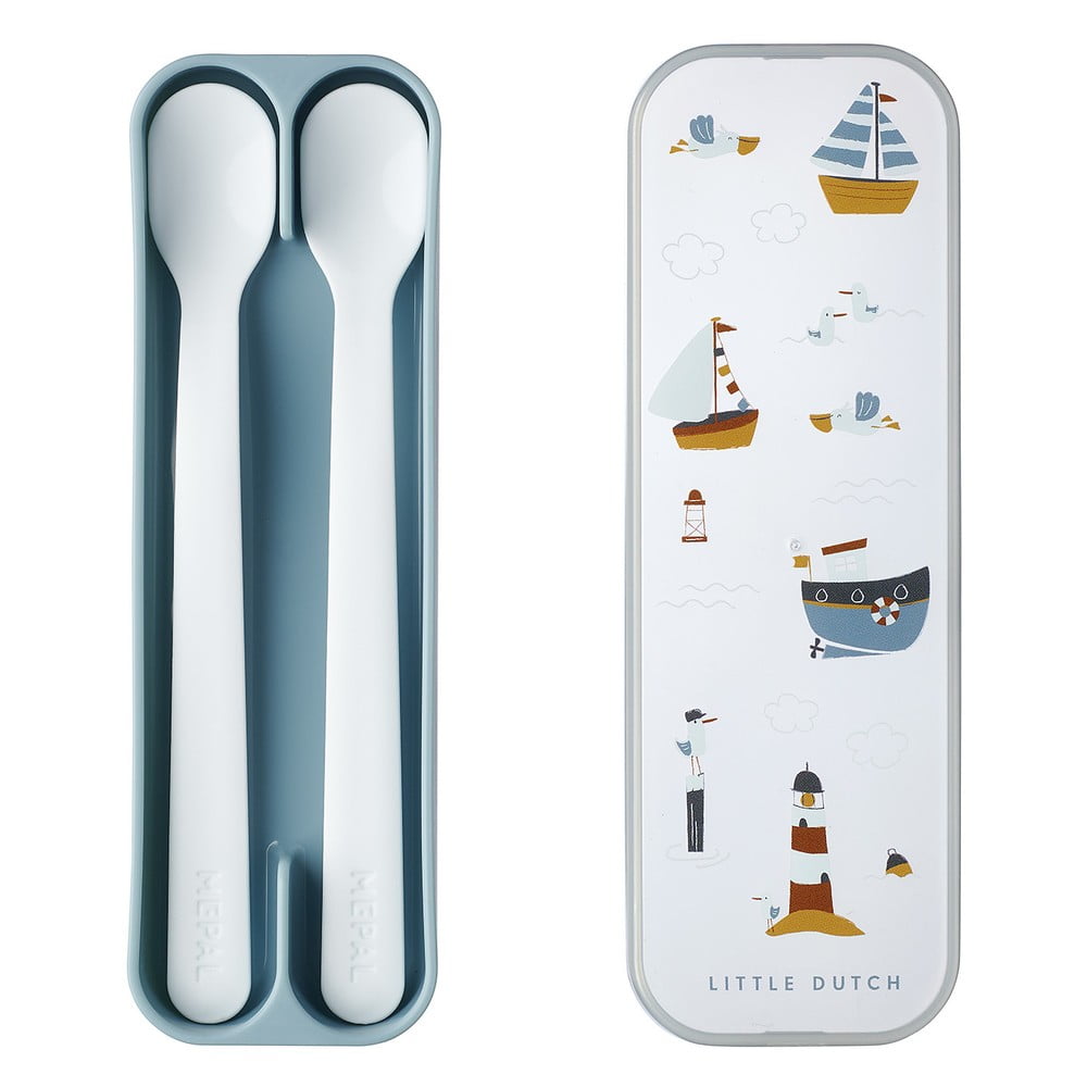 Bijele/svijetlo plave plastične dječje žlice u setu 2 kom Sailors Bay by Little Dutch – Mepal