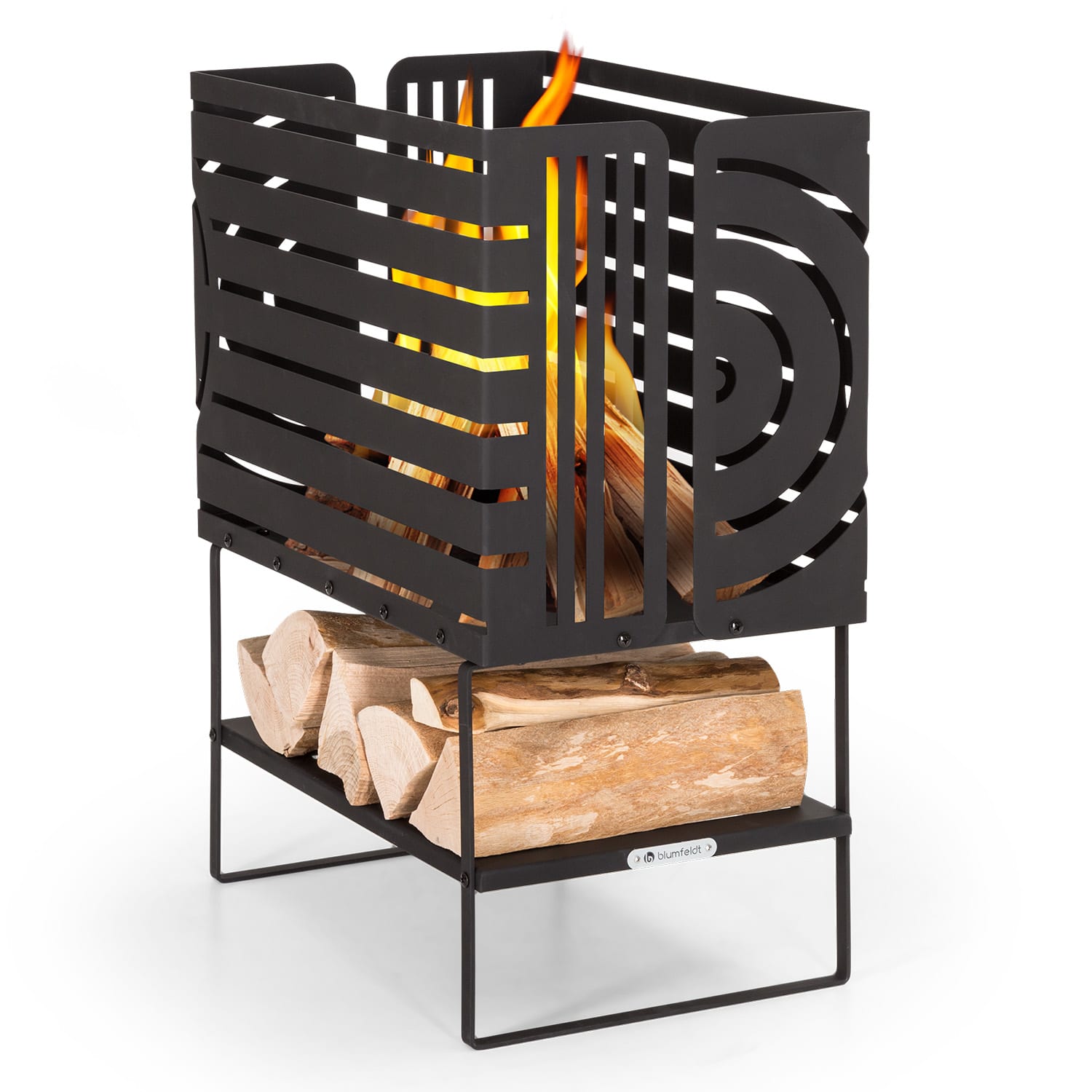 Blumfeldt Krakatoa, jama za vatru, čvrsti čelik, skladište drva, laserski rezan dizajn