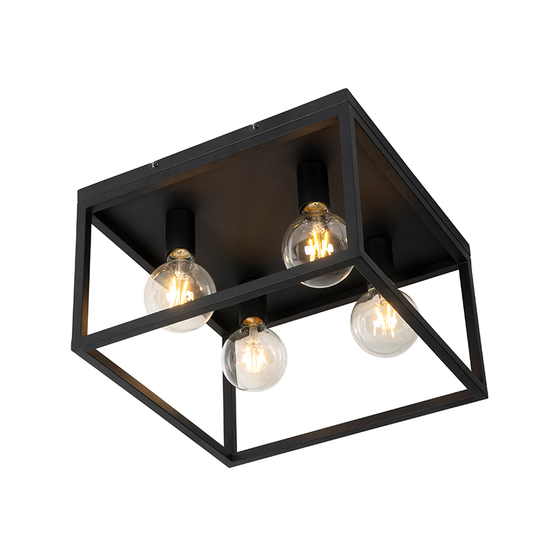 Industrijska stropna svjetiljka crna 40 cm 4-svjetla - Cage