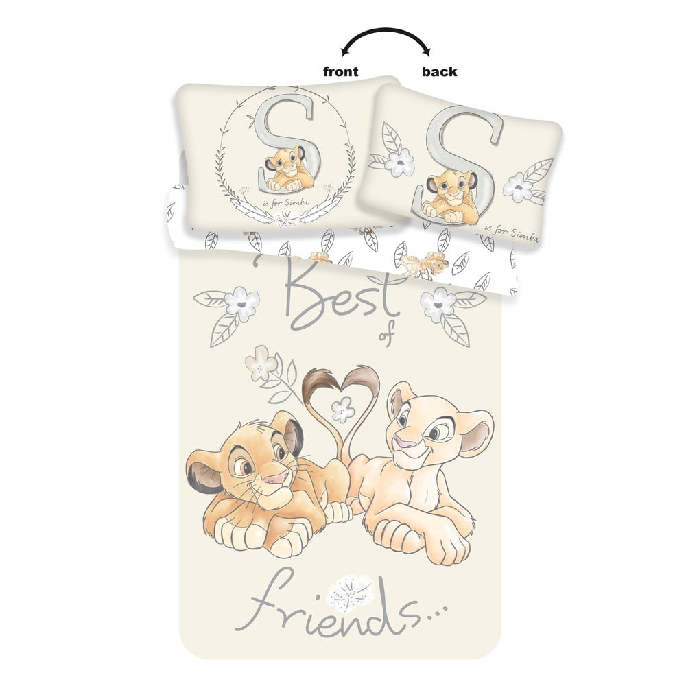 Svijetlo žuta pamučna dječja posteljina za dječji krevetić 100x135 cm Lion King "Best Friends" – Jerry Fabrics