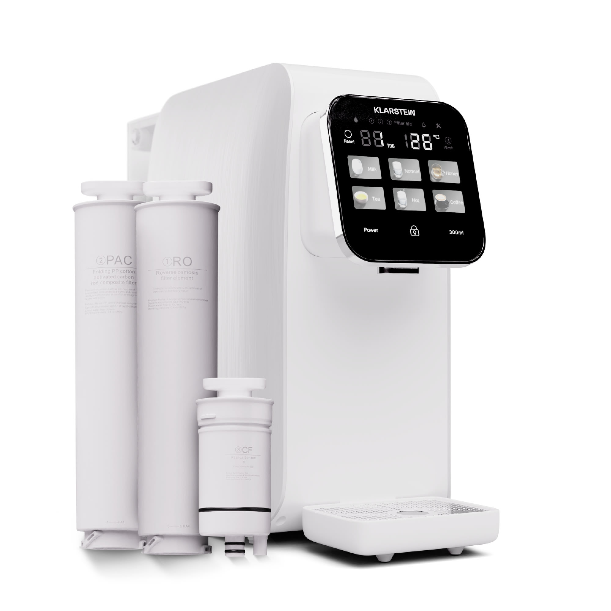 Klarstein AquaLine 3L, pročišćivač vode, 5-stupanjska filtracija, volumen 3 l, 6 temperatura vode, bijela