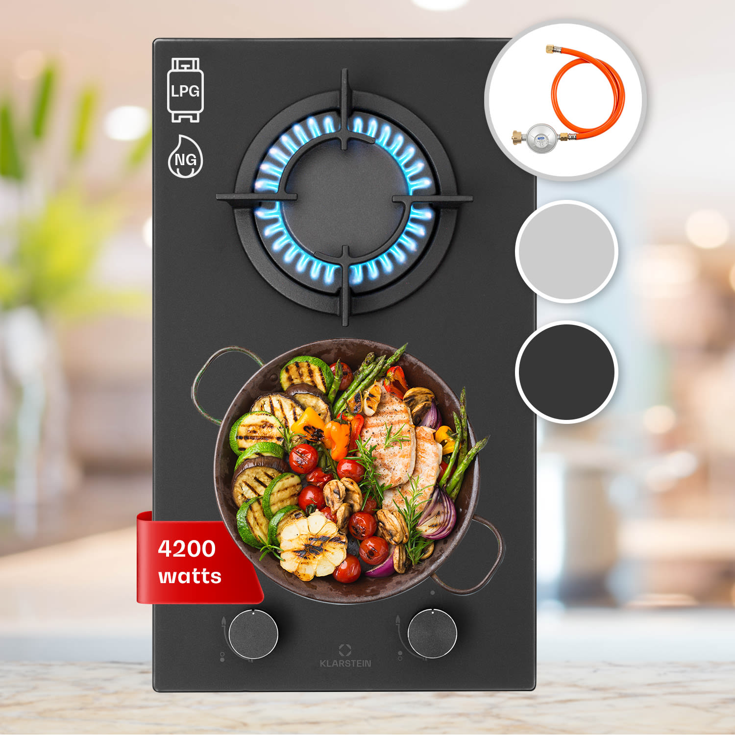 Klarstein Firetale, plinska ploča za kuhanje, 2 plamenika, aluminijski plamenici, prirodni plin/propan, uključuje crijevo i reduktor