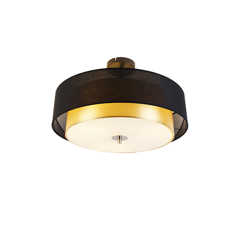 Moderna stropna svjetiljka crna sa zlatom 50 cm 3-svjetla - Drum Duo