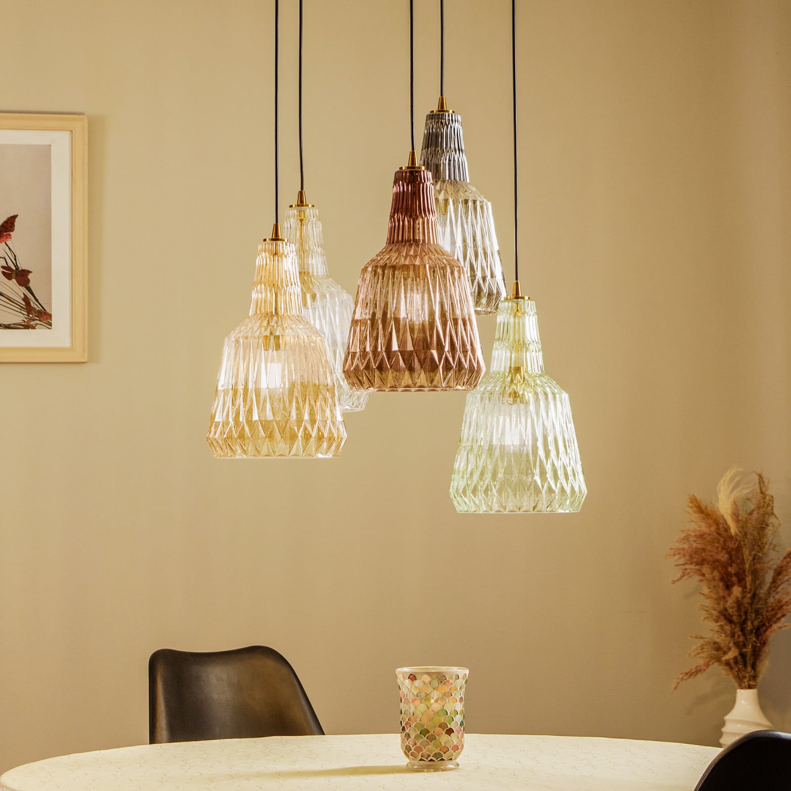 Lindby viseća svjetiljka Belarion, višebojna, 5 žarulja, Ø 65 cm