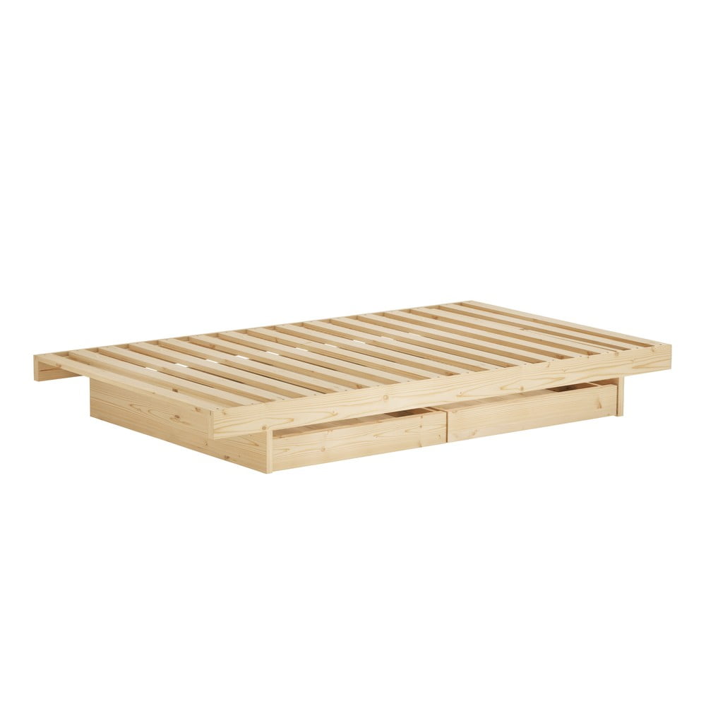 Bračni krevet od masivnog bora s prostorom za pohranu s podnicom 180x200 cm u prirodnoj boji Kanso – Karup Design