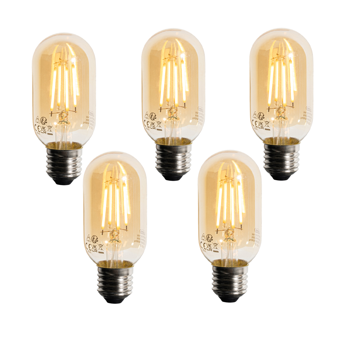 Set od 5 E27 Prigušiva LED Zlatna T45 4W 300 lm 2200K