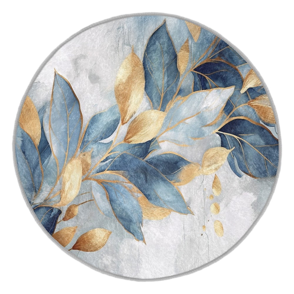Plavi/u zlatnoj boji perivi okrugao tepih ø 80 cm Golden Leaves – Mila Home