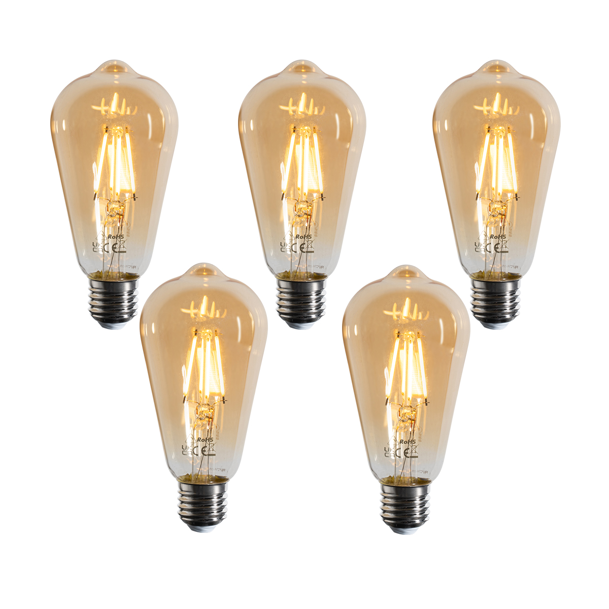 Set od 5 E27 prigušivih LED žarulja sa žarnom niti ST64 zlatne 4,5 W 450 lm 2200 K