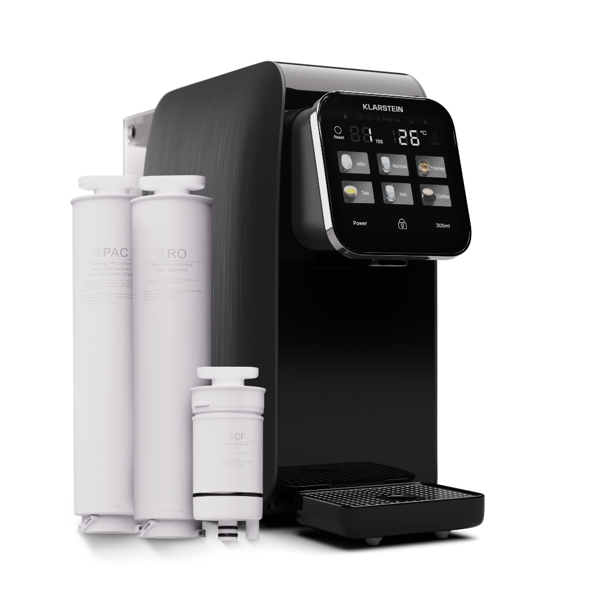 Klarstein AquaLine 3L, pročišćivač vode, 5-stupanjska filtracija, volumen 3 l, 6 temperatura vode, crna