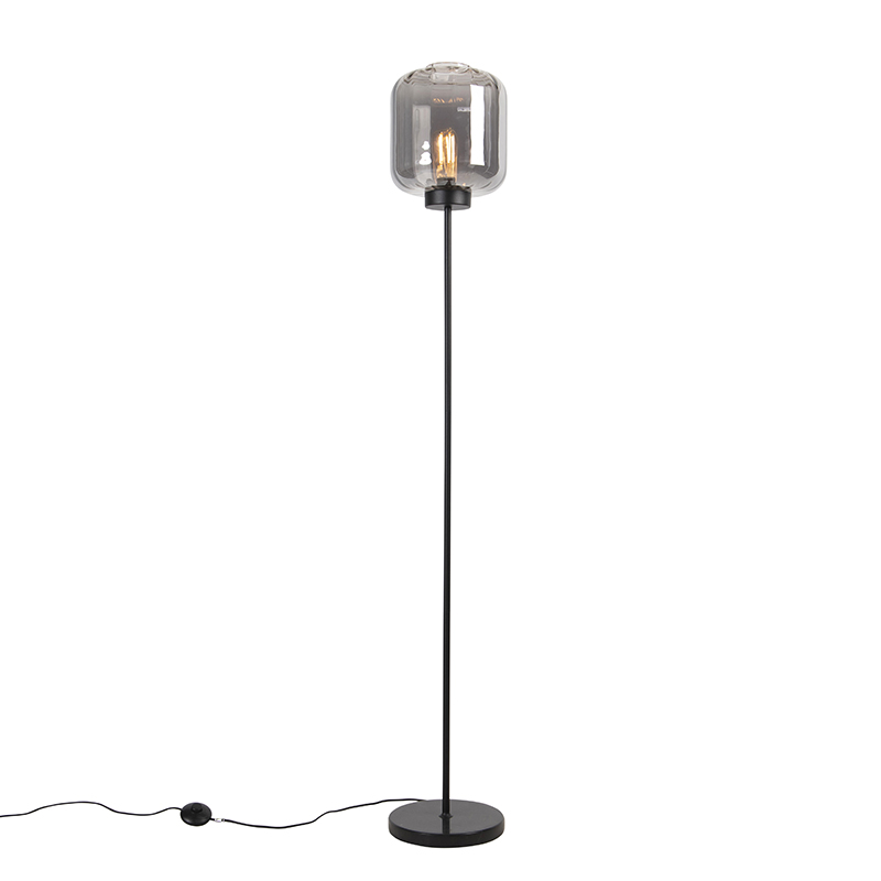 Dizajnerska podna lampa crna s dimnim staklom - Qara