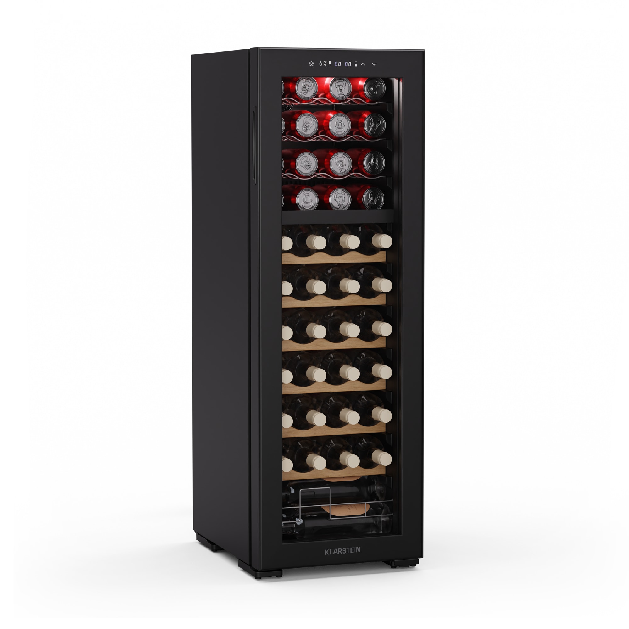 Klarstein Bovella 44 Duo+ hladnjak za vino, 2 u 1, 44 boce, 2 zone, 9 polica, Upravljanje dodirom