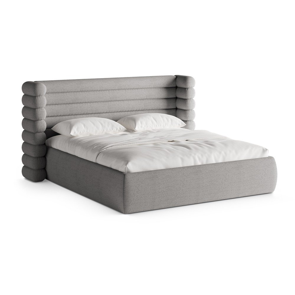 Sivi tapecirani bračni krevet s prostorom za odlaganje s podnicom 180x200 cm Mount – Micadoni