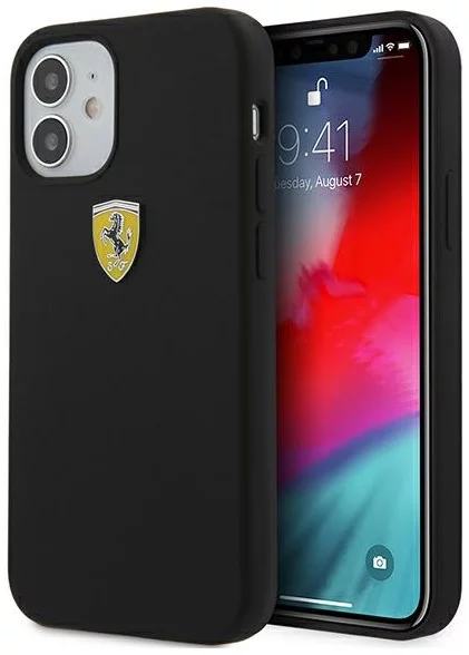 Maska Ferrari - iPhone 12 mini 5,4" Black Hardcase On Track Silicone (FESSIHCP12SBK)