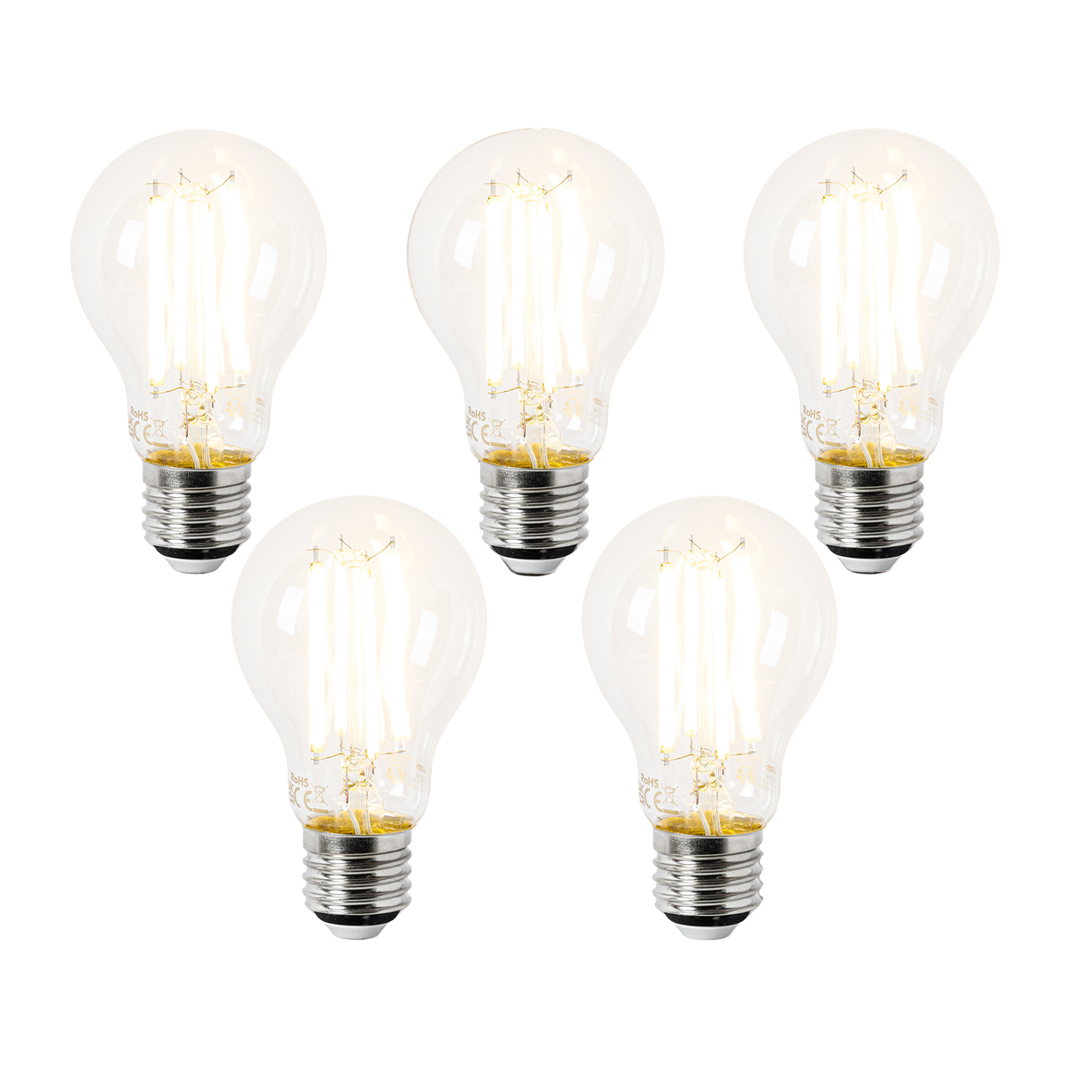 Set od 5 LED žarulja E27 A60 prozirne 3,8 W 806 lm 2700 K
