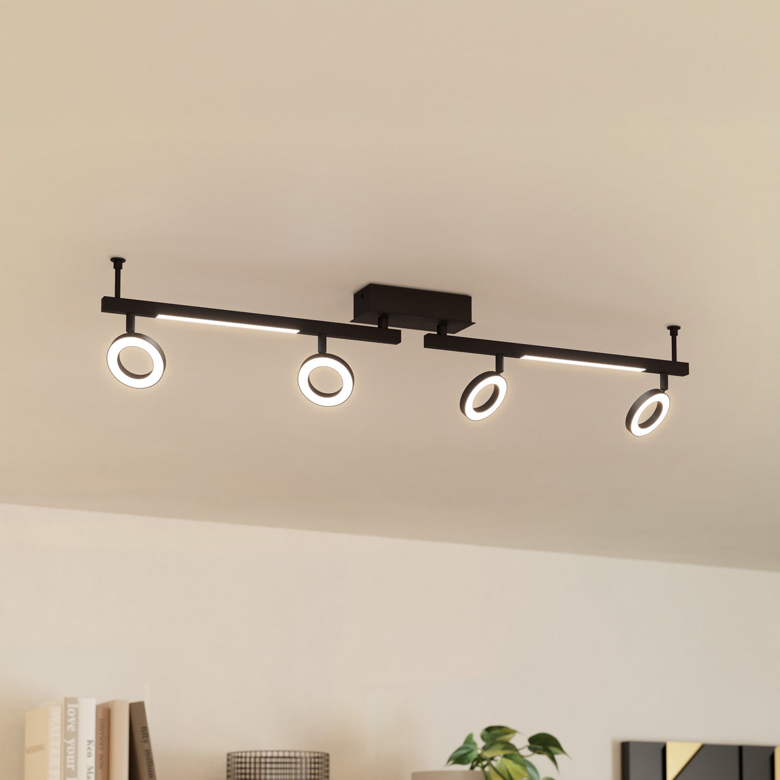 LED stropni reflektor Cardillio 2 crni s četiri prstena