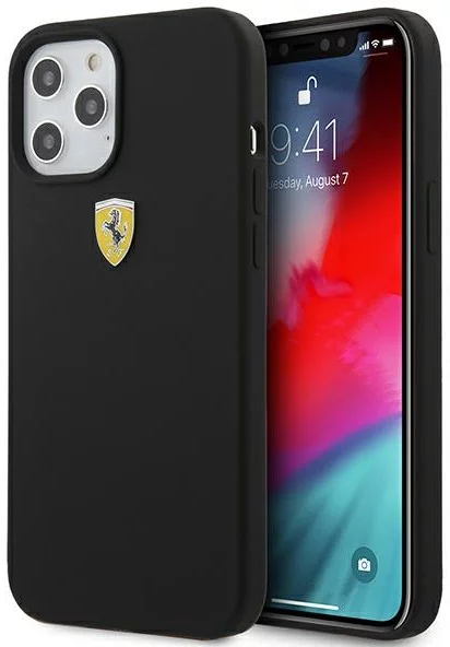 Maska Ferrari - iPhone 12 Pro Max 6,7" Black Hardcase On Track Silicone (FESSIHCP12LBK)