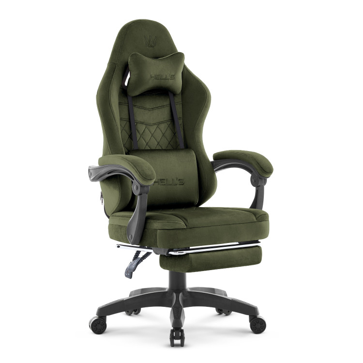 Maslinasta fotelja od velura s osloncem za noge HELLS CHAIR HC-1015