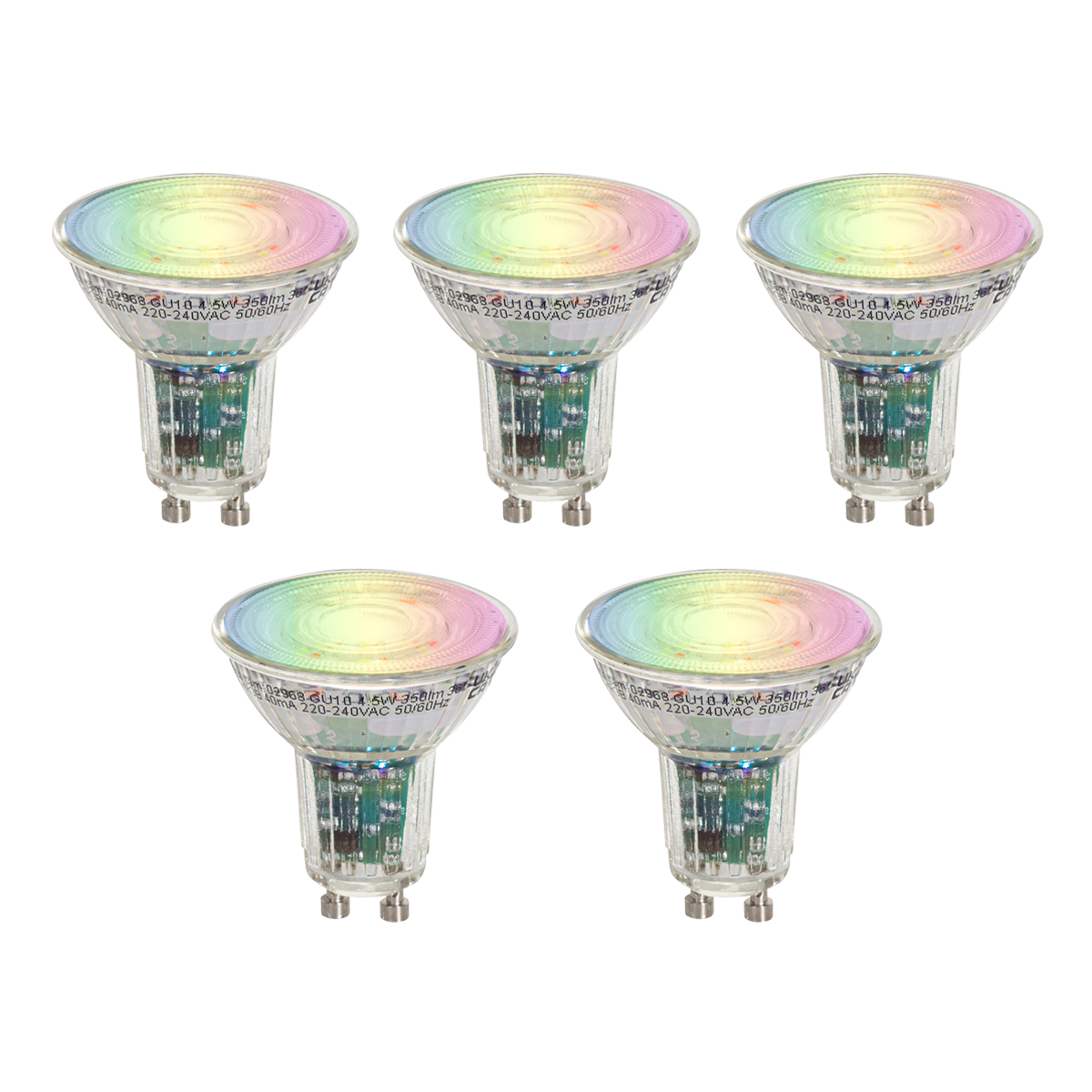 Set od 5 pametnih GU10 50 LED žarulja prozirne RGBW 4,5W 350 lm 2700-6000K