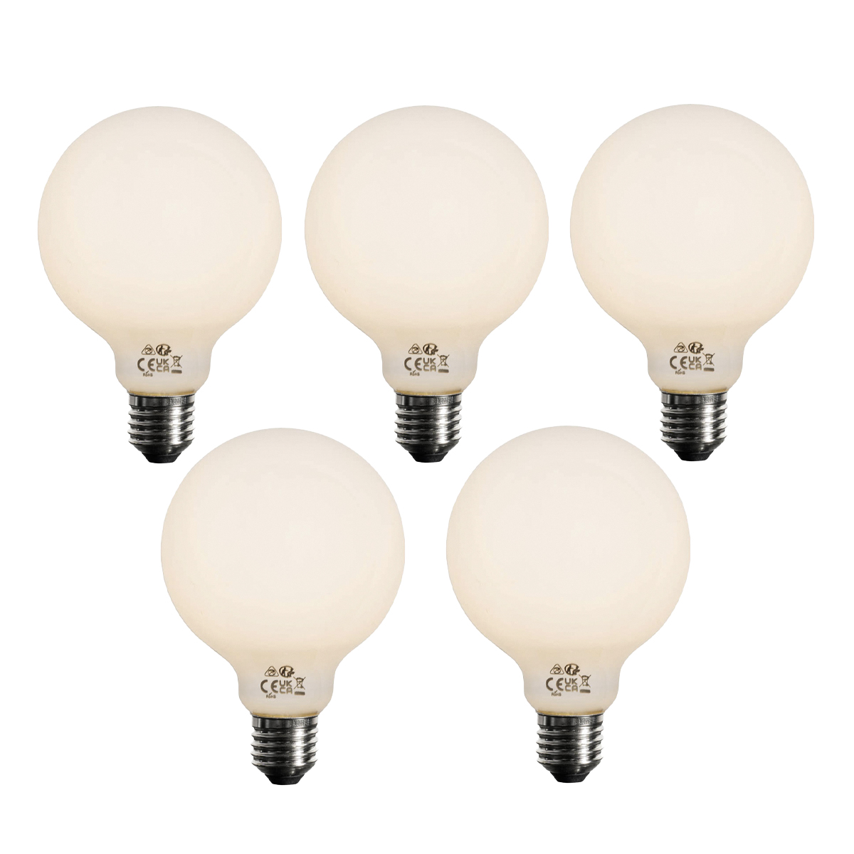 Set od 5 prigušivih LED žarulja E27 opal G95 5W 450lm 3000K