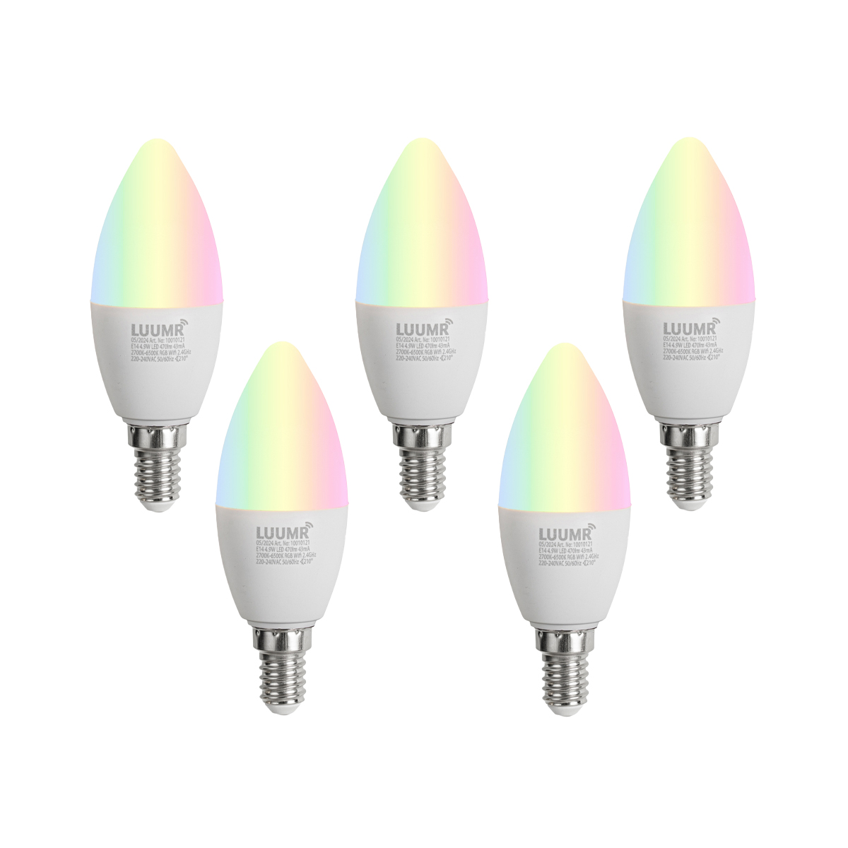Set od 5 pametnih E14 LED žarulja C37 Opal RGBW 4,9W 470 lm 2700-6500K