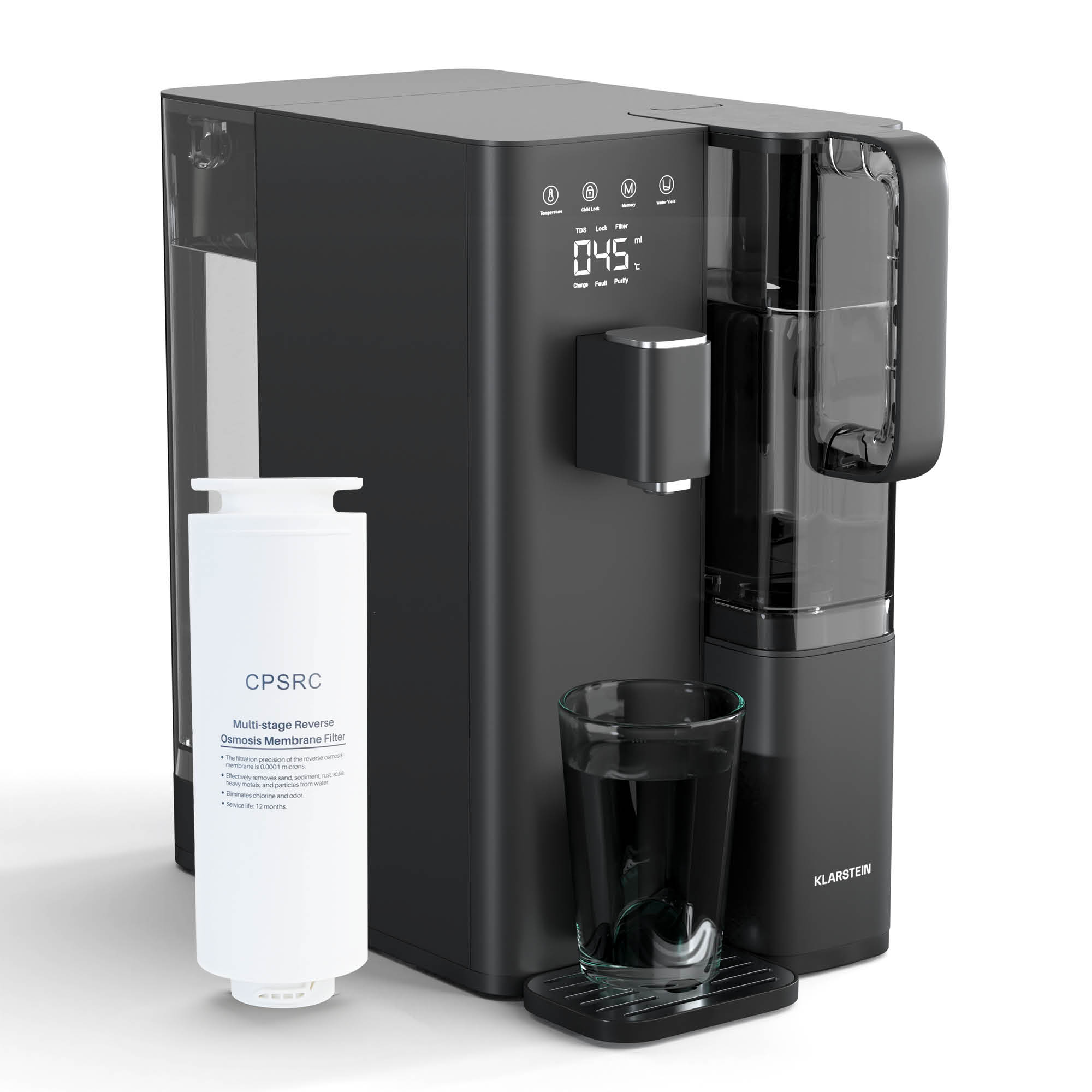 Klarstein VitalPour filter za vodu, 5-stupanjski filter, reverzna osmoza, spremnik od 5 L, upravljanje na dodir, mobilnost, 3 sekunde