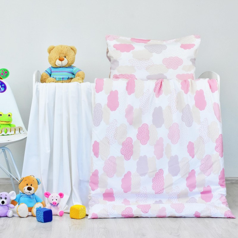 Dječja pamučna posteljina Clouds pink EMI, Dječji set 90x130 + 45x65