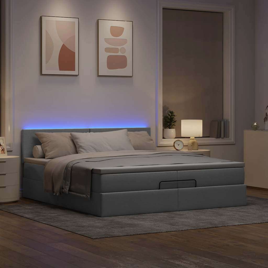 Okvir kreveta s madracima svijetlosivi 200x200cm od tkanine