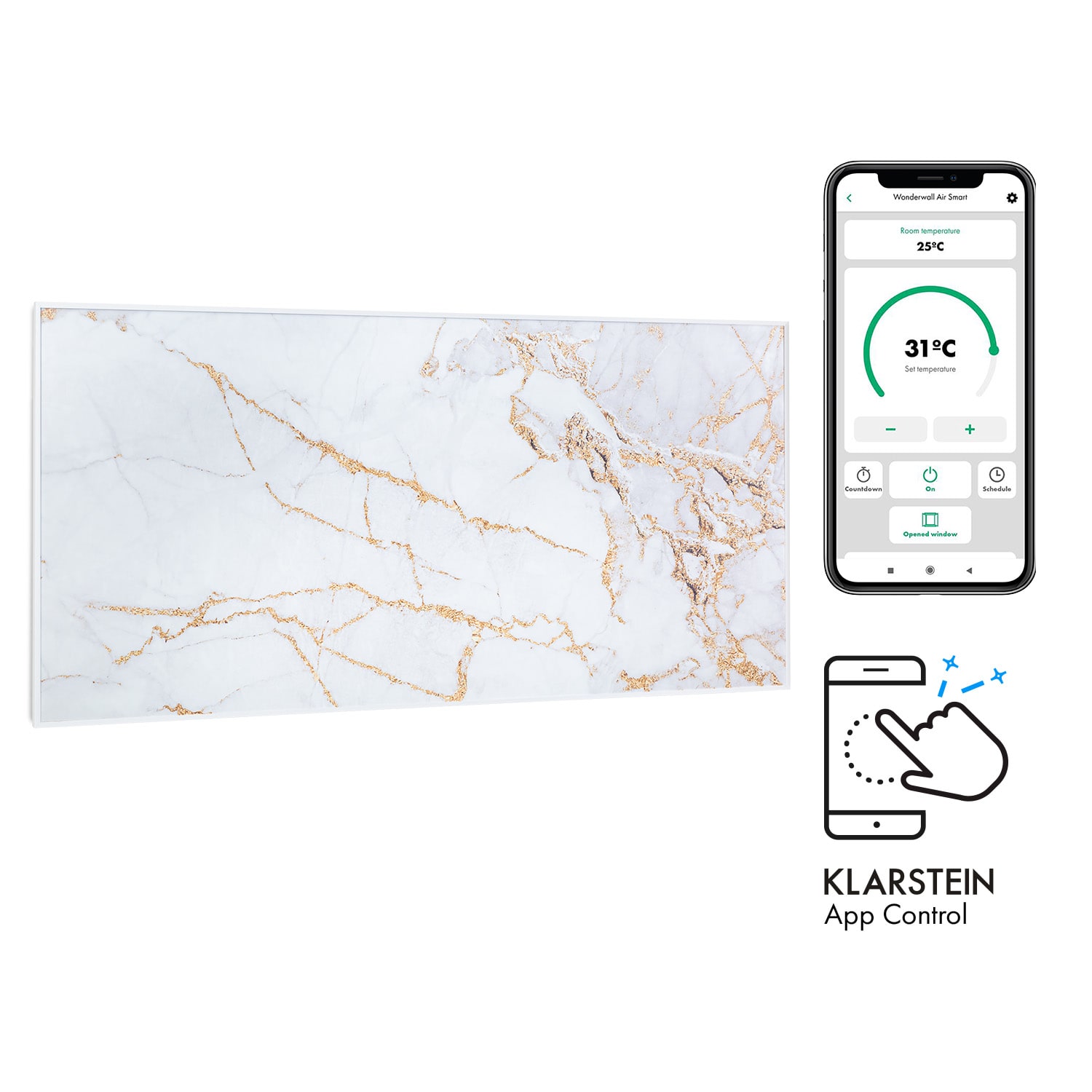 Klarstein Wonderwall Air Art Smart, infracrveni grijač, 120 x 60 cm, 700 W, aplikacija, mramor I