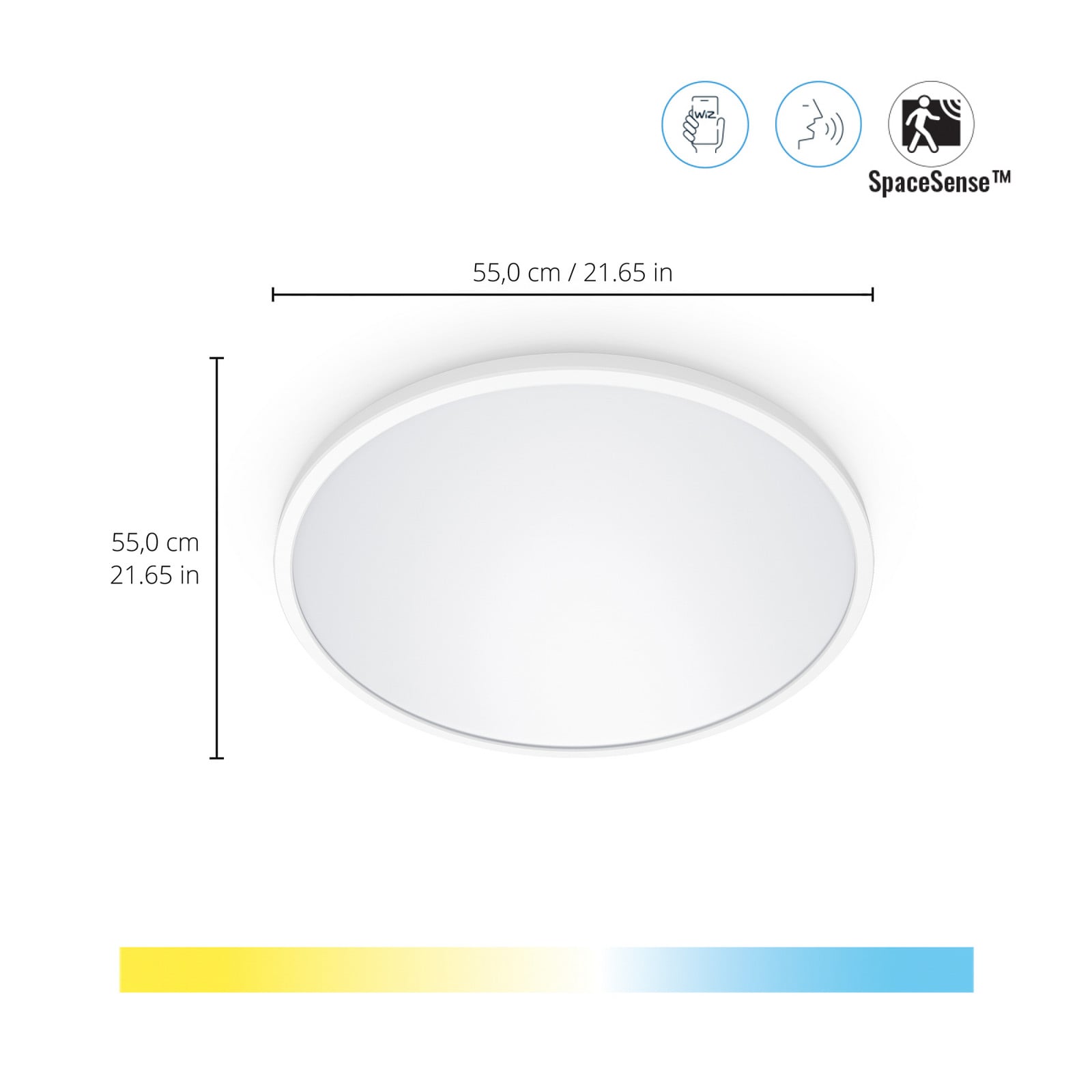 WiZ SuperSlim LED stropna svjetiljka CCT Ø55cm bijela