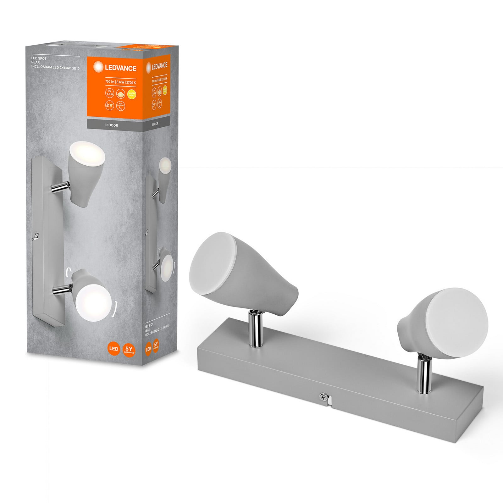 LEDVANCE Pear LED nadgradni spot GU10 2 žarulje sivi
