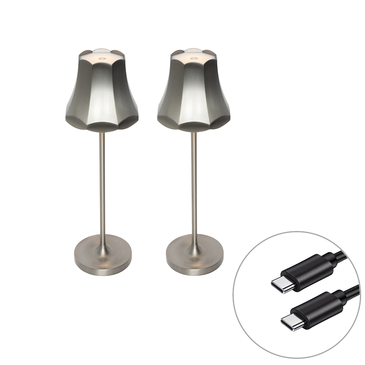 Set od 2 retro stolnih svjetiljki gunmetal punjivih IP44 - Granny