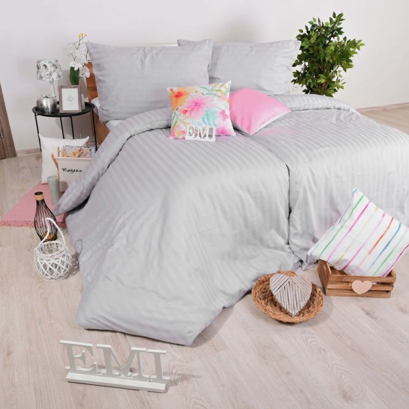 Posteljina od damasta siva EMI, Standardni krevet za jednu osobu uključuje 1x 140x200 + 1x 70x90