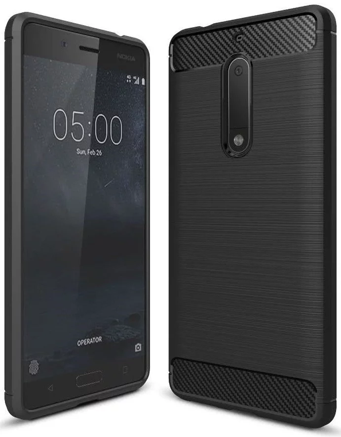 Maska TECH-PROTECT - TPUCARBON for Nokia 6, black