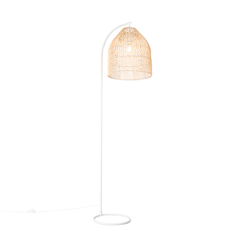 Rustikalna podna lampa bijela s ratanom - Sam
