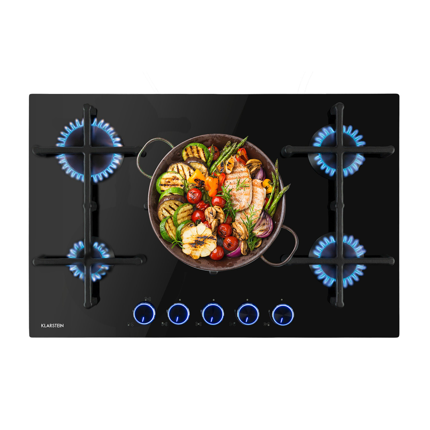 Klarstein Illuminosa 5, plinska ploča za kuhanje, 5 plamenika, crna