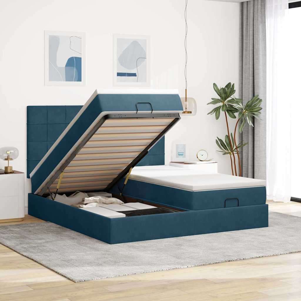 Okvir kreveta s madracima tamnoplavi 160x200cm baršunasti