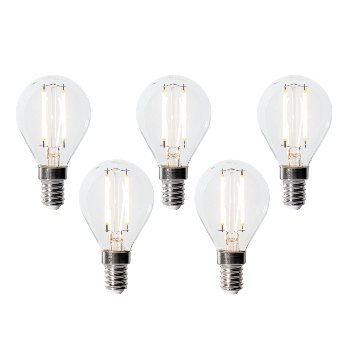 Set od 5 E14 prigušivih LED žarulja P45 prozirno staklo 3W 250 lm 2700K