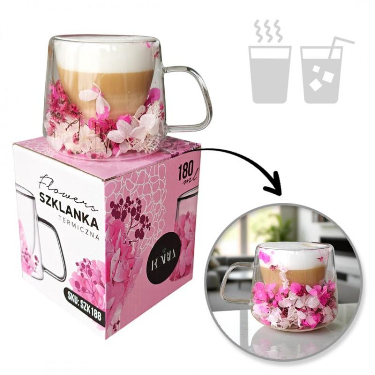 Termos šalica s ružičastim cvijećem - 180 ml