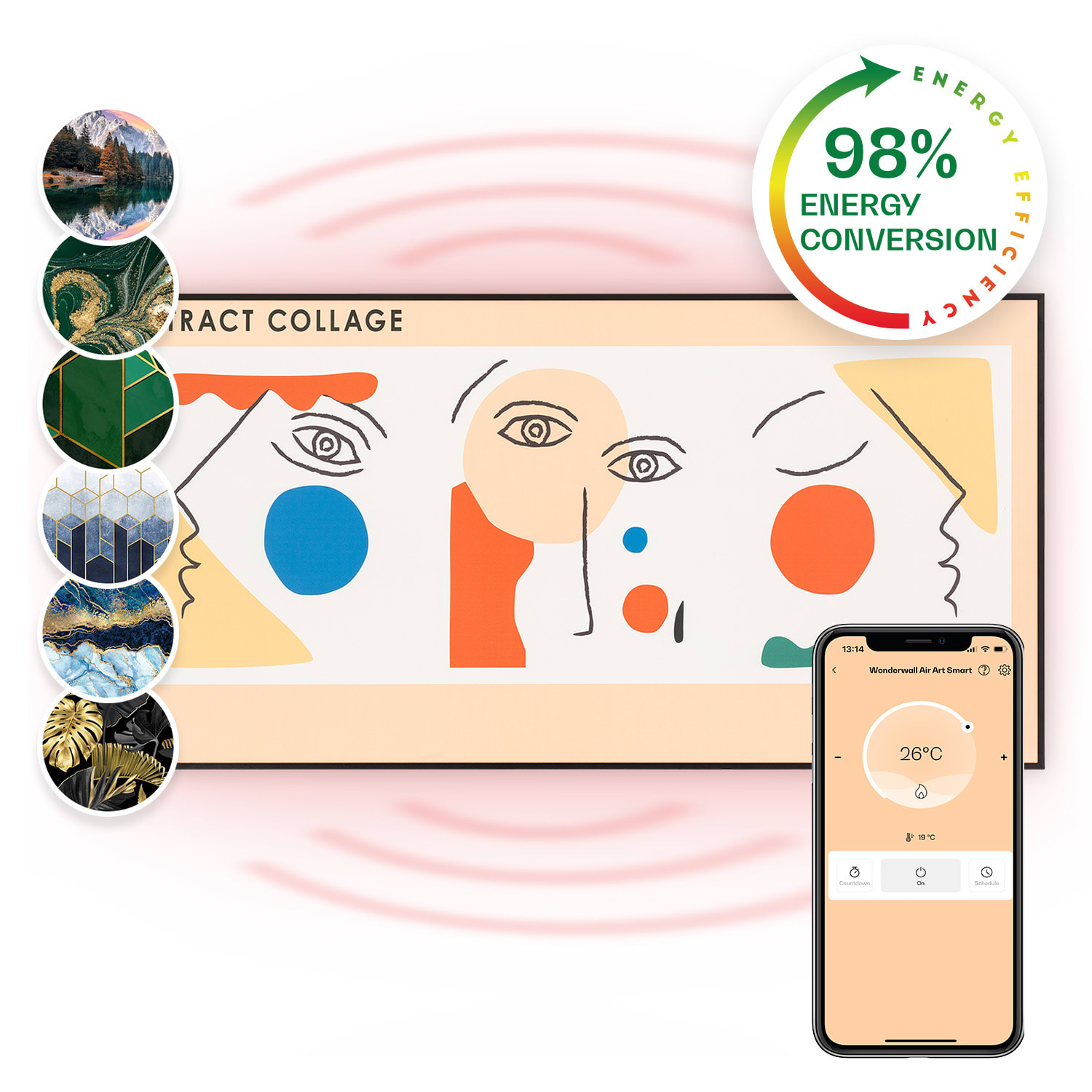 Klarstein Wonderwall Air Art, infracrvena pametna grijalica, 60x120cm, 700W, zidna instalacija, upravljanje aplikacijom, sažetak