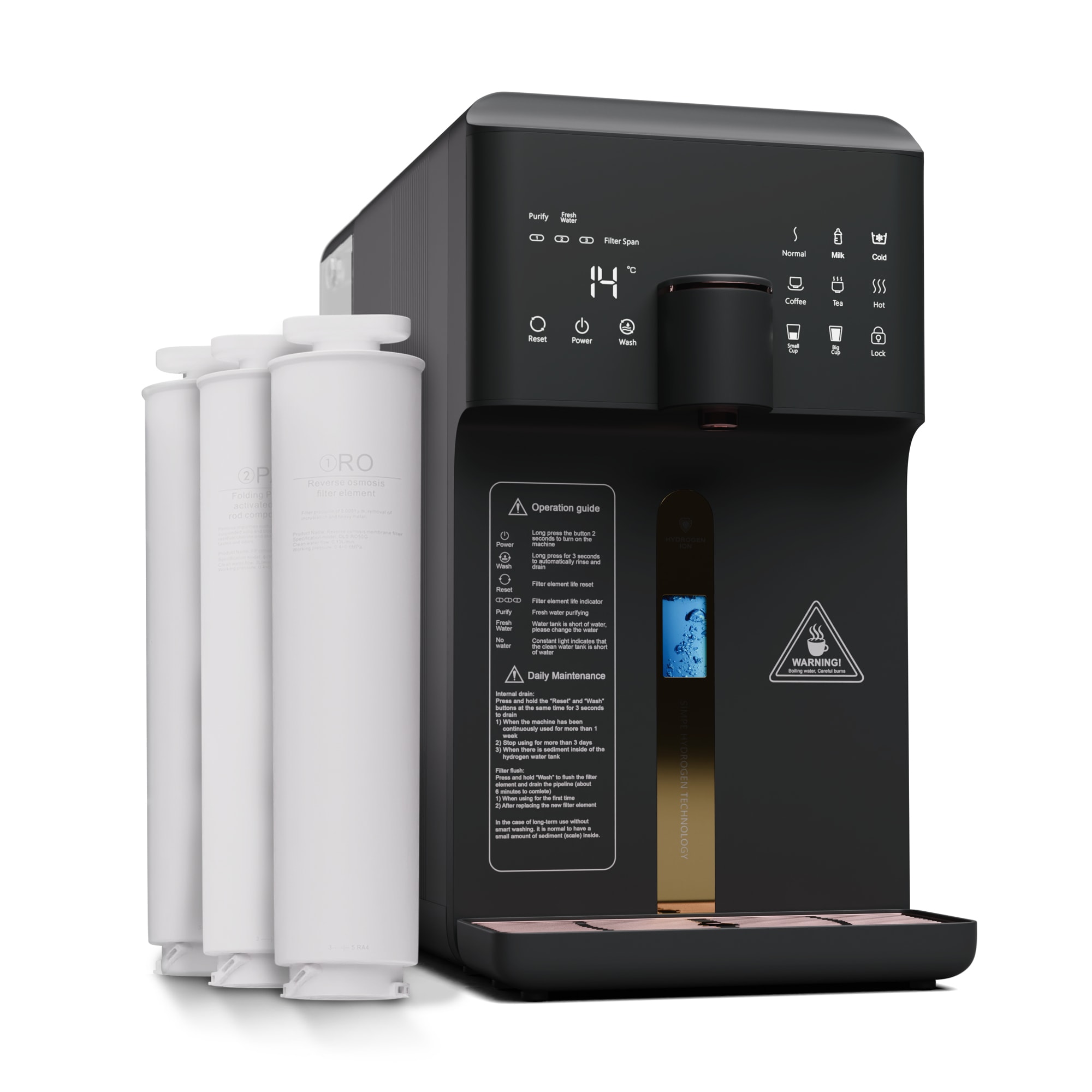 Klarstein AquaFina 6L, pročistač vode, filtracija u 5 stupnjeva, volumen 6 l, HD zaslon osjetljiv na dodir, 6 temperatura vode, crno