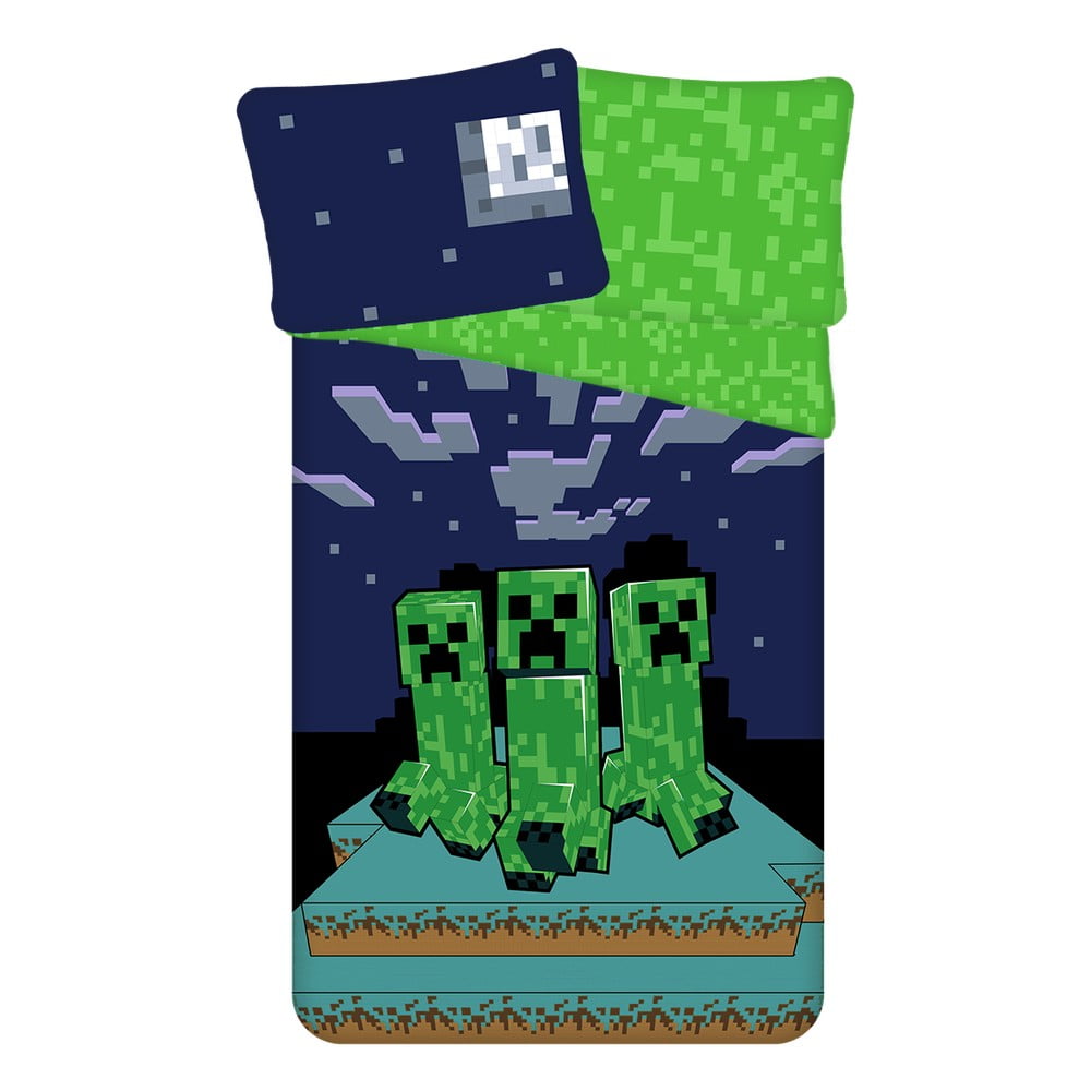 Zelena/plava pamučna dječja posteljina za krevet za jednu osobu 140x200 cm Minecraft "Sssleep Tight" – Jerry Fabrics