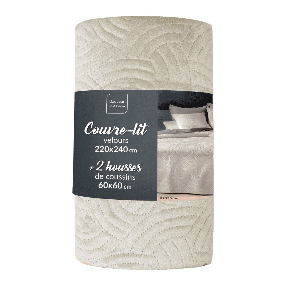 Krem set prekrivača i jastučnice od samta 220x240 cm Solange – douceur d'intérieur