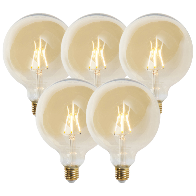 Set od 5 E27 prigušivih LED žarulja G125 zlatna 5W 450lm 2200K