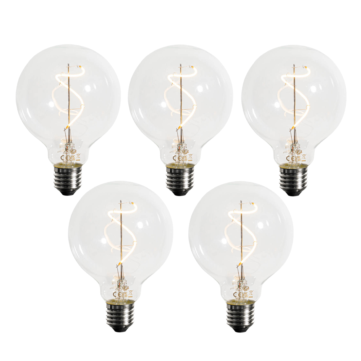 Set od 5 E27 Prigušiva LED spiralna žarulja s filamentom G95 4W 270lm 2200K