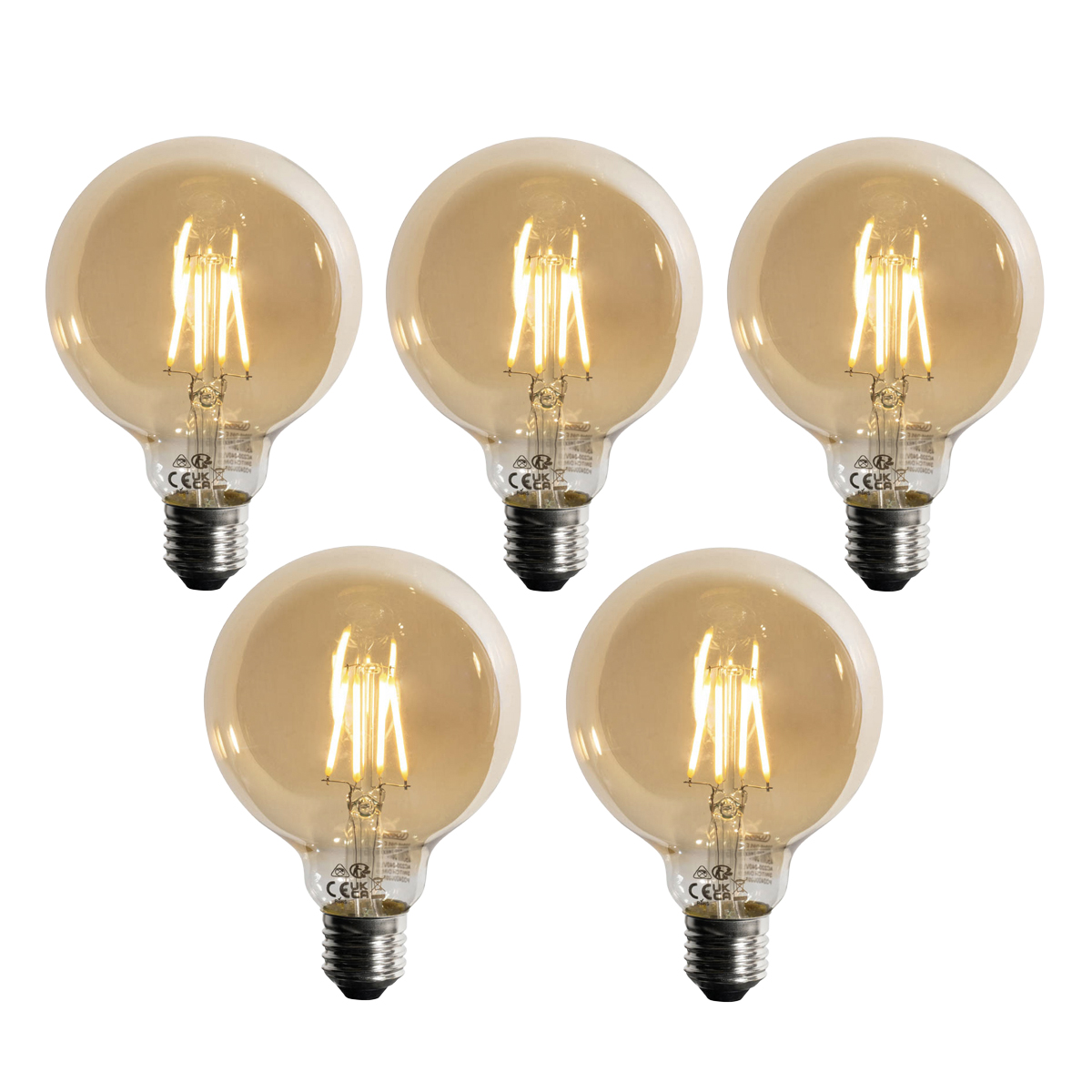 Set od 5 E27 3-stupanjska prigušivala LED žarulja zlatna G95 4W 450lm 2700K