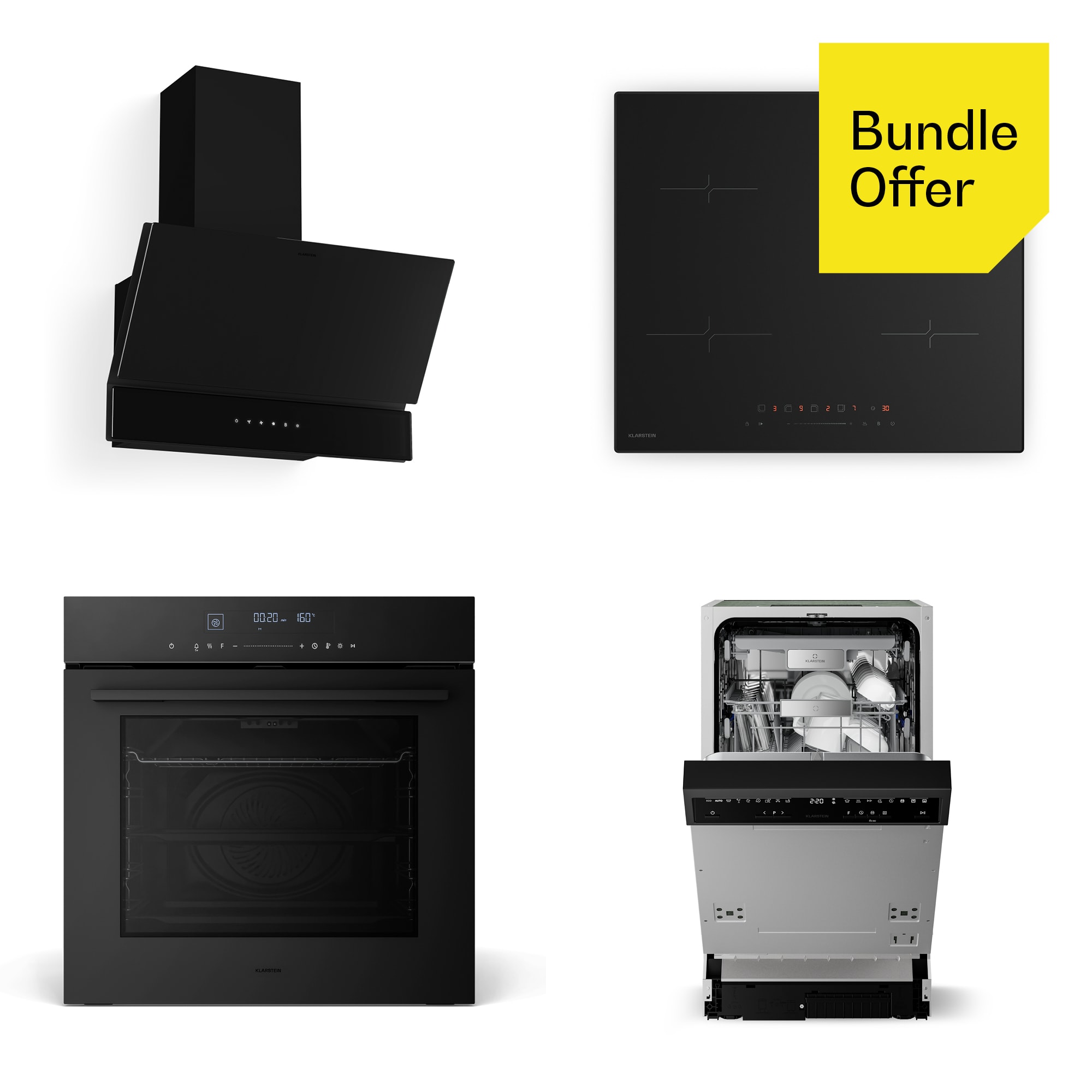 Klarstein Velaire indukcijska ploča za kuhanje, perilica posuđa, pećnica, napa