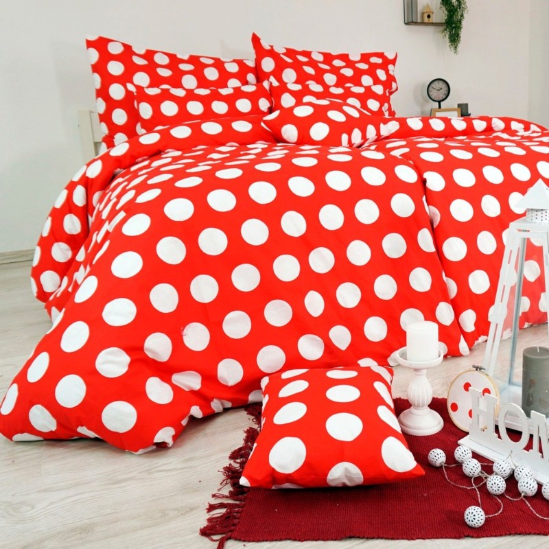 Pamučna posteljina Dots red EMI, Standardni krevet za jednu osobu uključuje 1x 140x200 + 1x 70x90