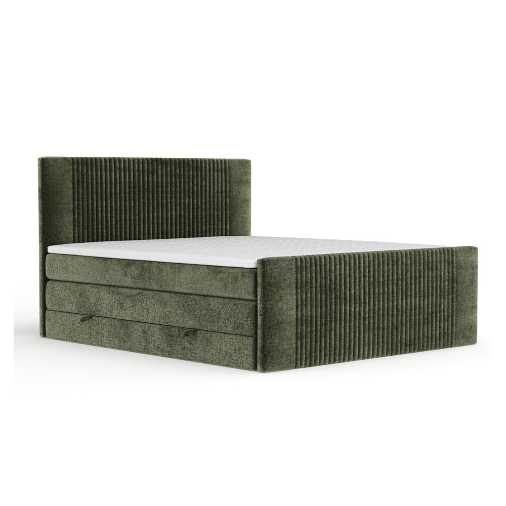 Tamno zeleni boxspring krevet s prostorom za odlaganje 200x200 cm Bergamo – Maison de Rêve