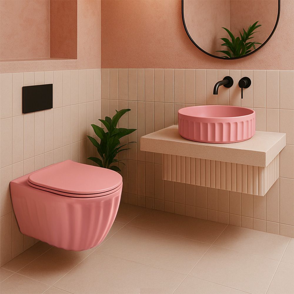 Set: Viseća WC školjka + Umivaonik za ploču Rea Light Pink Matt